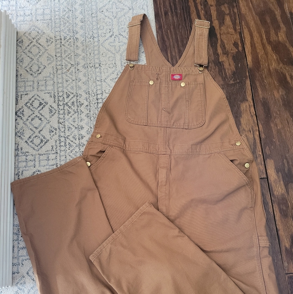 Men's Dickies Duck Brown Canvas Overalls - Picture 2 of 7
